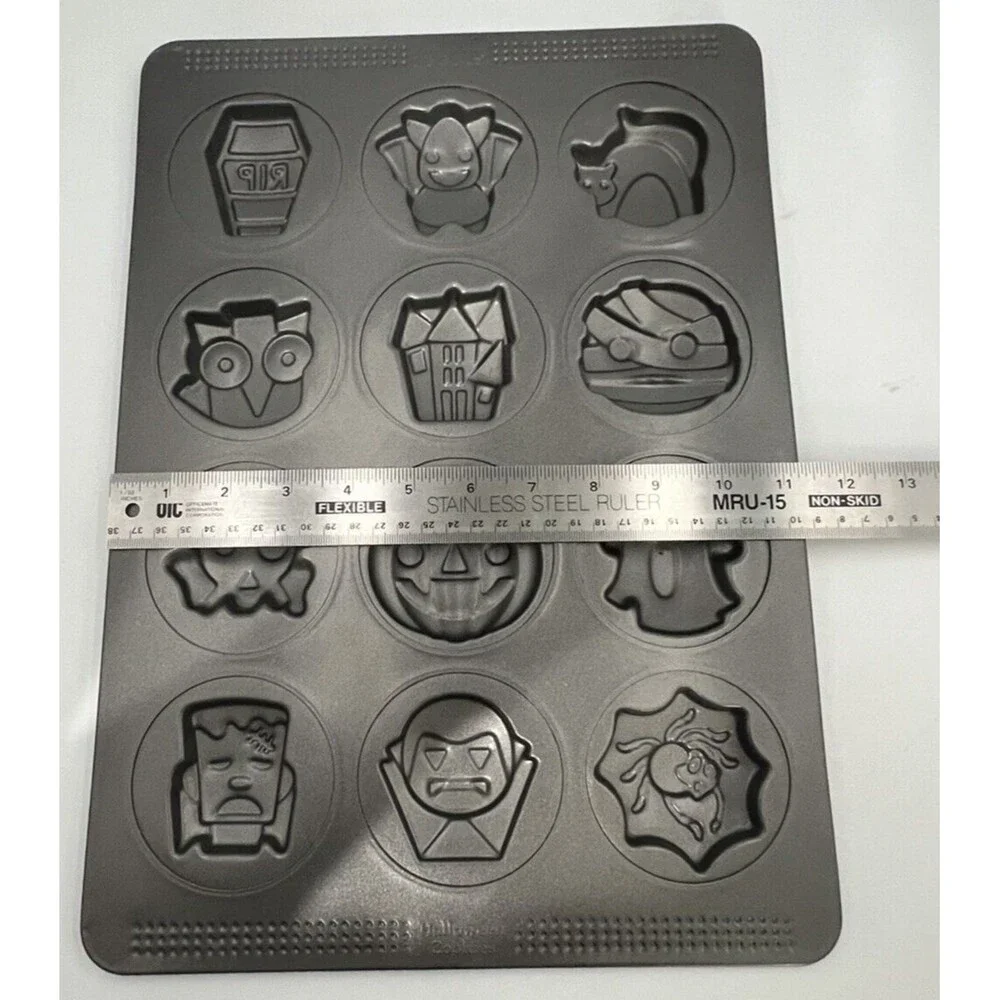 Halloween Cookie Sheet Pan 12-Cavity Nonstick Sweet Creations Baking Tray Spooky